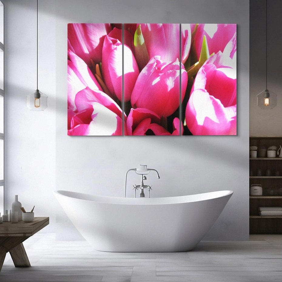 Obraz na płótnie 120x80 - Tulipany w pejzażu - tulipany, kwiaty