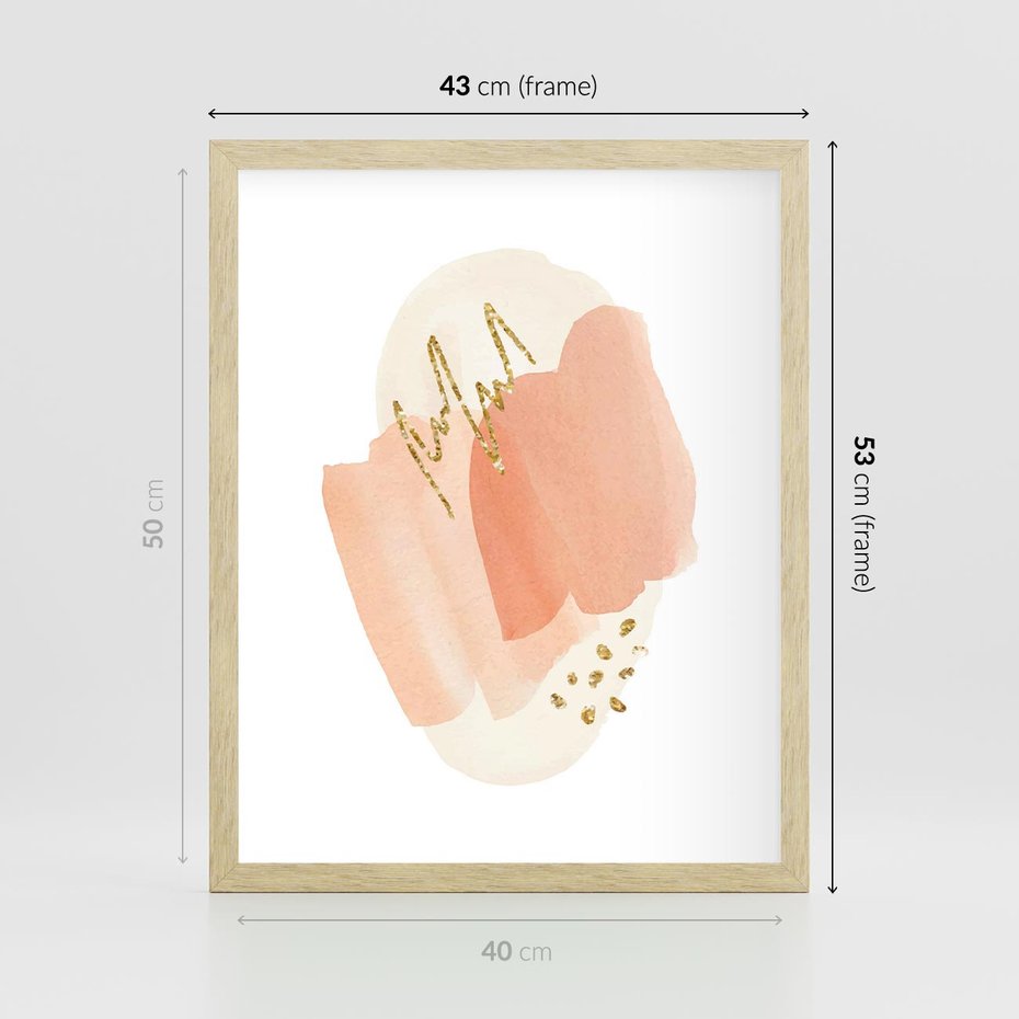 Plakat w ramie 40x50 - Rozbijające Plamy - abstrakcyjne akwarelowe plamy, minimalizm - rama drewno