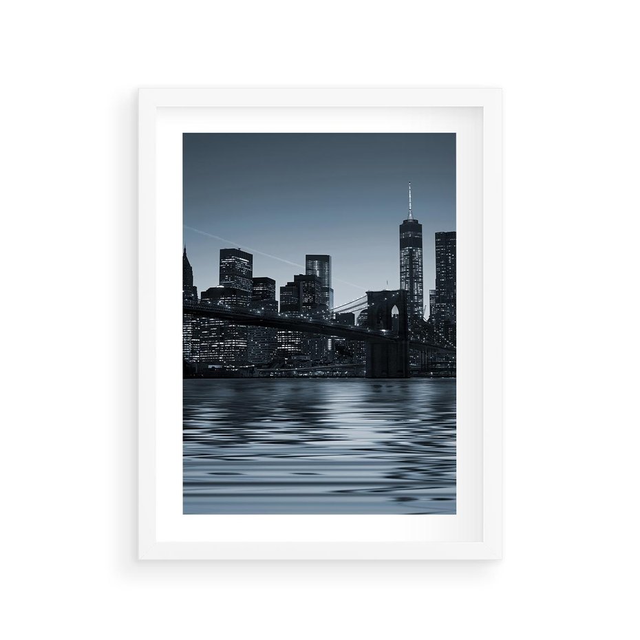 Plakat w ramie 30x40 - Nocne pejzaże miasta - miasto, nocą - rama biała