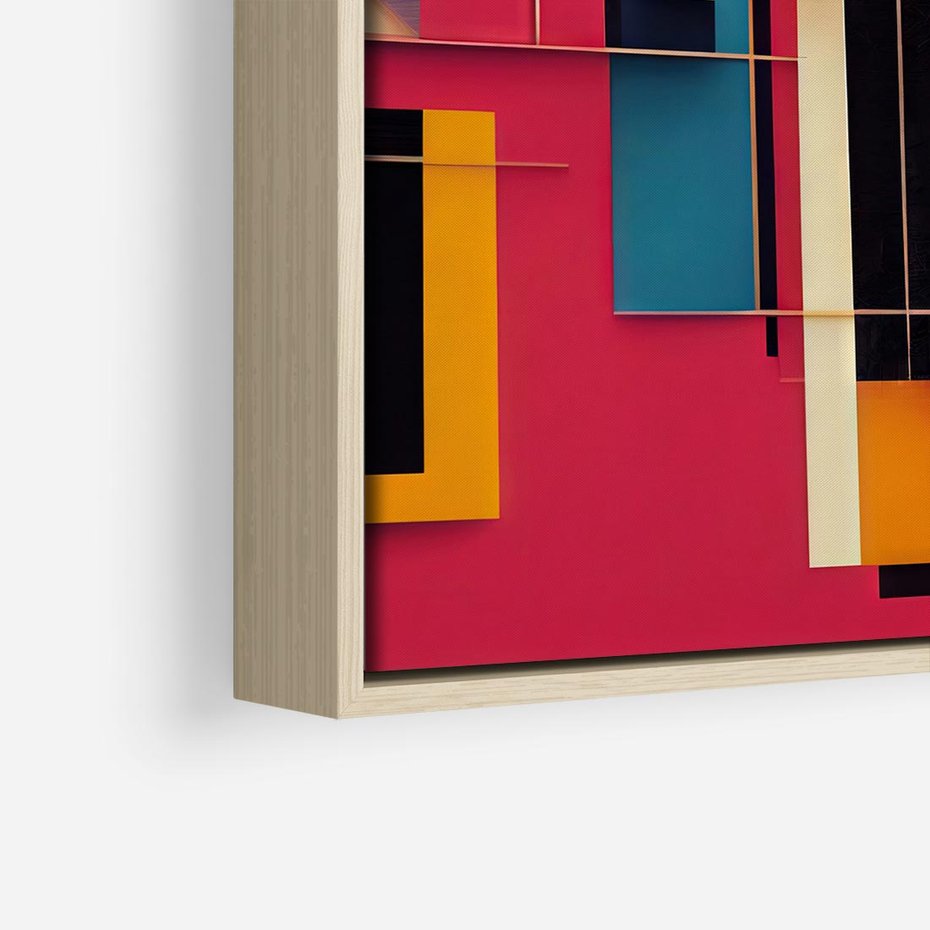 Obraz w ramie 80x80 - Przejście przez labirynt myśli - kolorowa abstrakcja, instalacja z prostokątów i lini - rama drewno