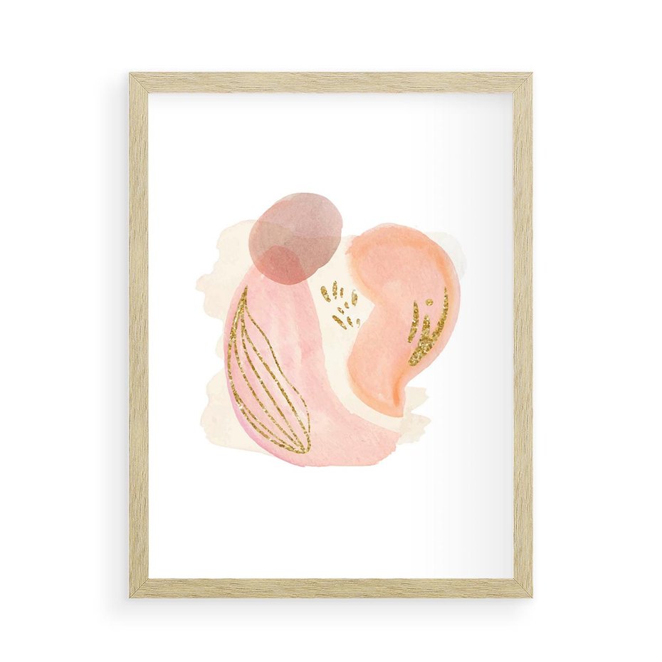 Plakat w ramie 50x70 - Impresje Przenikających Form - abstrakcyjne akwarelowe plamy, minimalizm - rama drewno