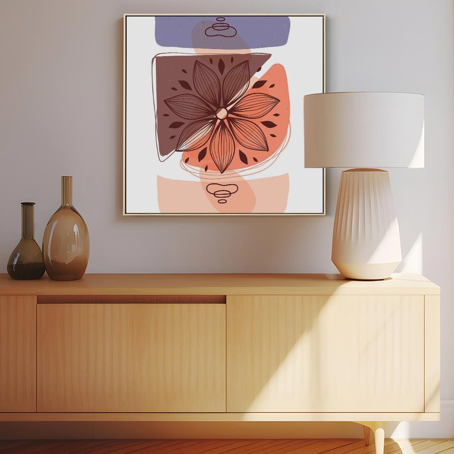 Obraz w ramie 50x50 - Kwiatowa Oaza - abstrakcyjna sztuka, plamy - rama drewno