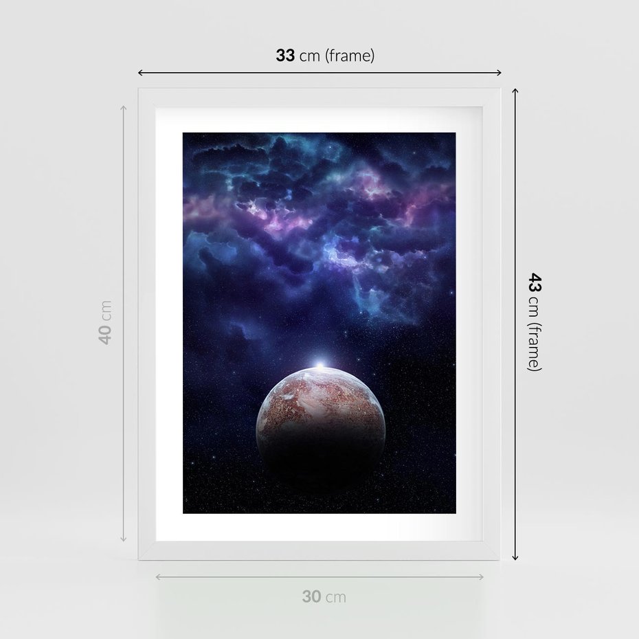 Plakat w ramie 30x40 - Kosmos - Ziemia i Księżyc - kosmos, ziemia - rama biała