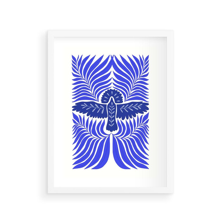 Plakat w ramie 30x40 - Etniczne Rekwizyty - etniczne roślinne wzory, granat - rama biała