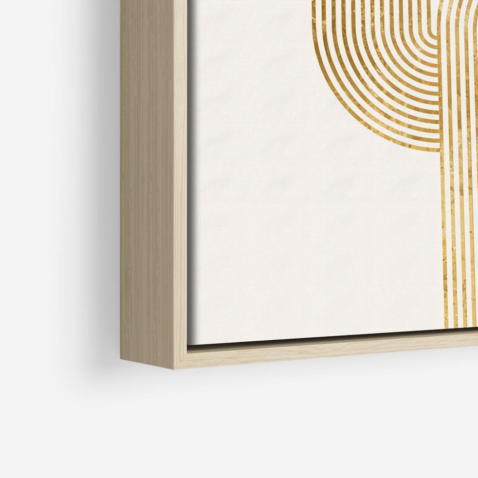 Obraz w ramie 80x80 - Podróżne Kształty - geometryczne linie w złotym kolorze, minimalizm - rama drewno
