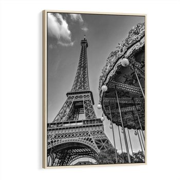 Obraz w ramie 50x70 - Zabawa w Paryżu - czarno białe zdjecie, wieża eiffla - rama drewno