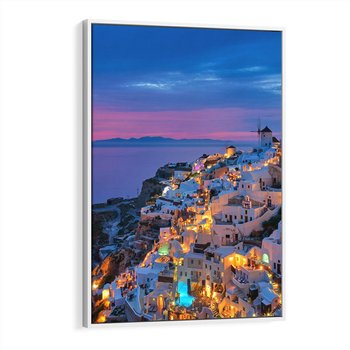 Obraz w ramie 80x120 - Wyblakłe wspomnienia gwiazd - Santorini, wieczór - rama biała