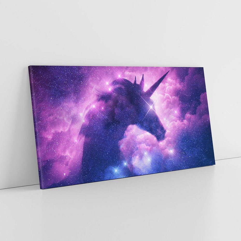 Obraz na płótnie 120x60 - Mityczna podróż - kosmos, jednorożec