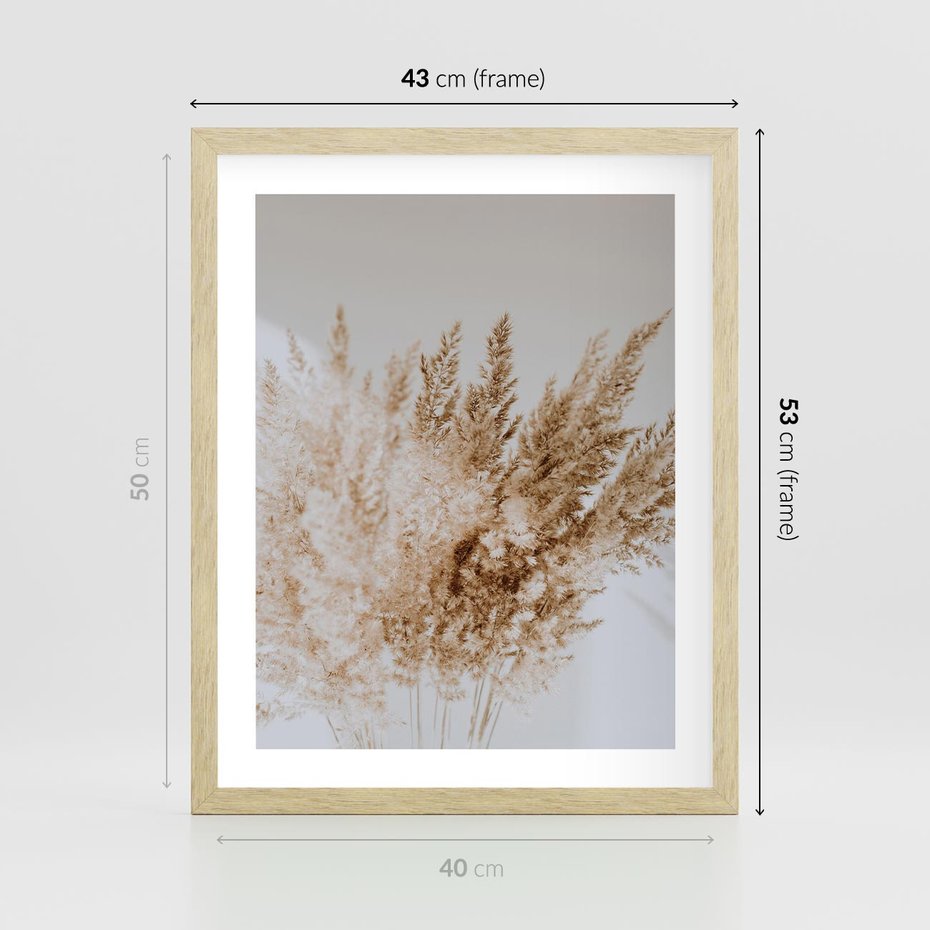 Plakat w ramie 40x50 - Boho Urok Traw Pampasowych - suche trawy, pampas - rama drewno