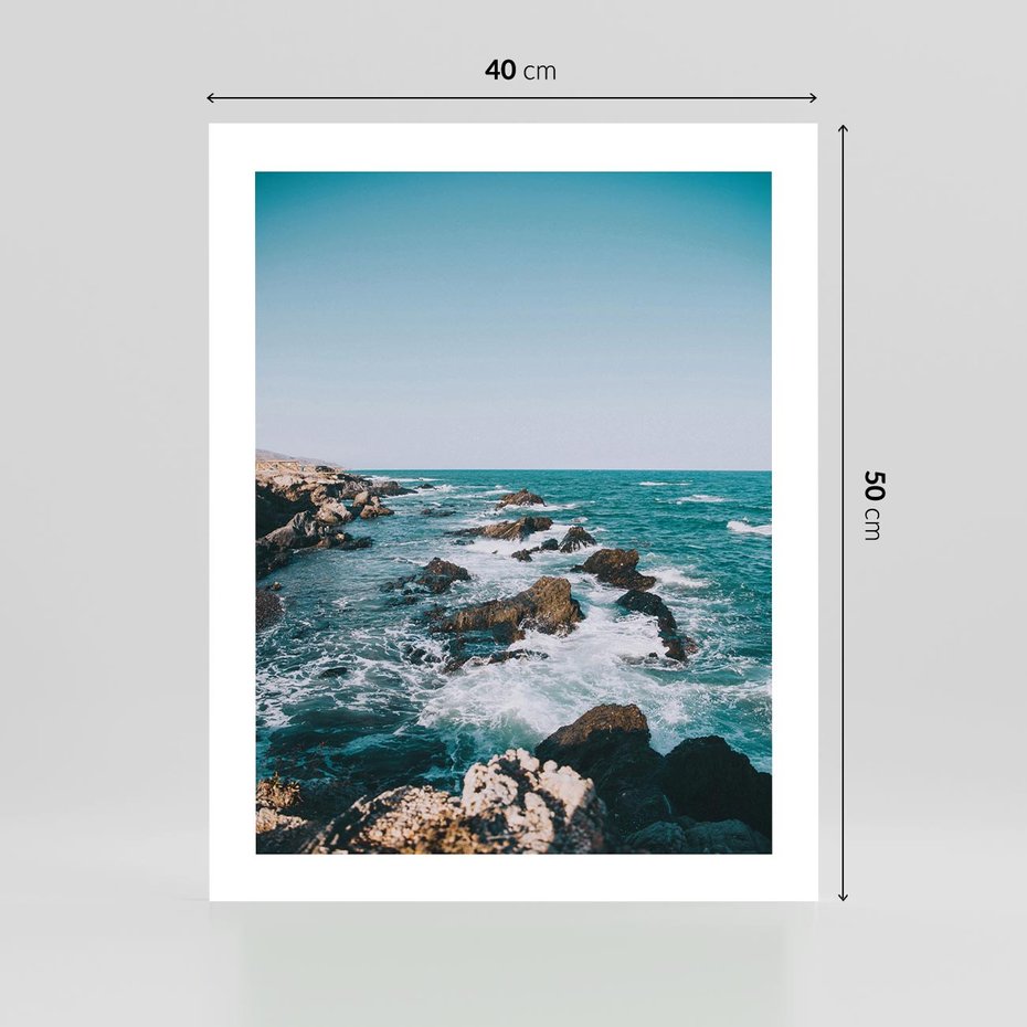 Plakat bez ramy 40x50 - Dramatyczna Sceneria: Fale i Skały nad Morzem - morze, fale