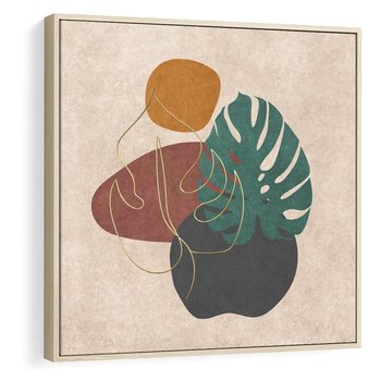 Obraz w ramie 50x50 - Akwarelowa Magia Liści - grafika, styl mid century - rama drewno