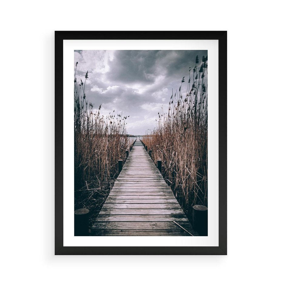Plakat w ramie 50x70 - Mglisty krajobraz - pomost, morze - rama czarna