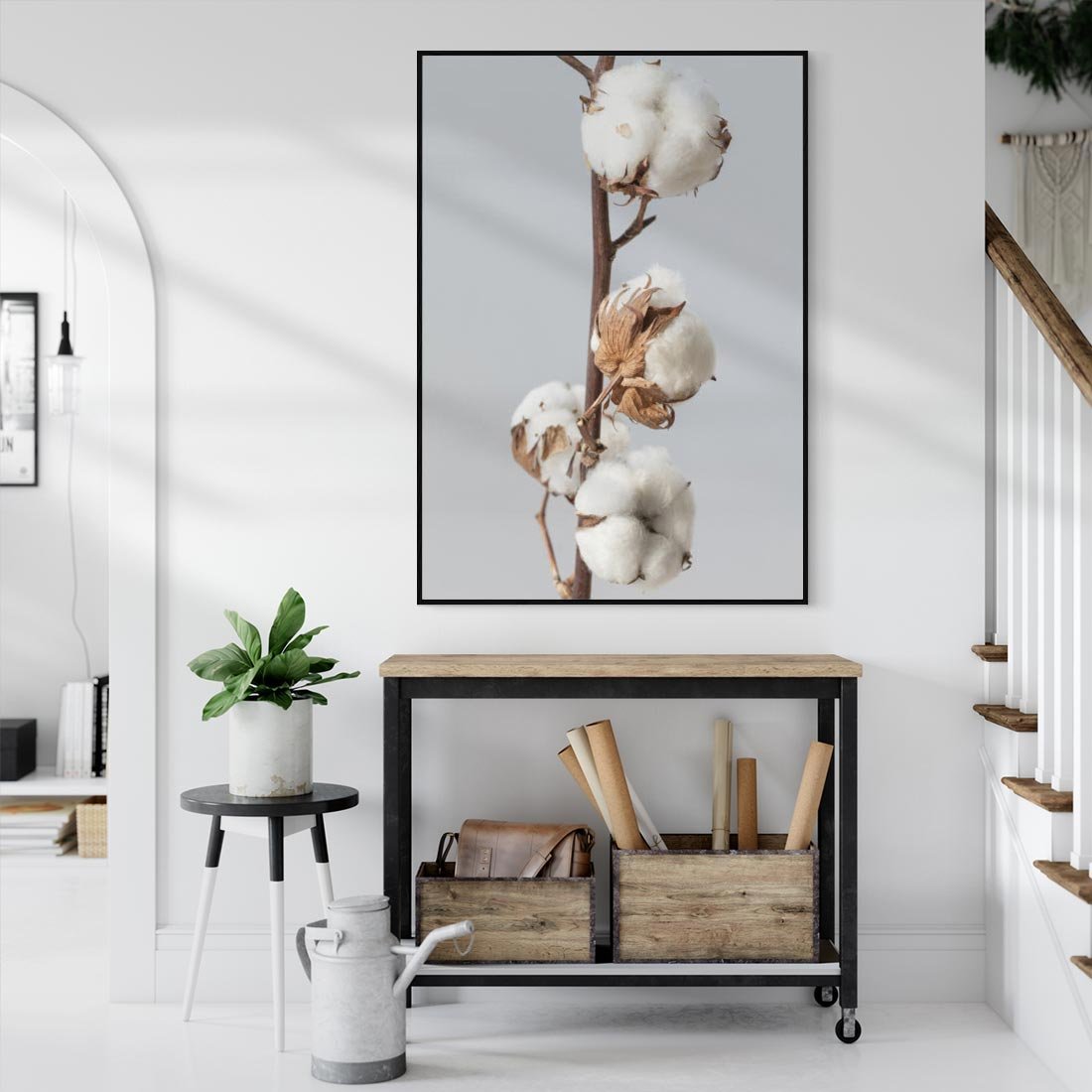 Obraz w ramie 70x100 - Bawełniana boho miękkość - bawełna, boho - rama czarna