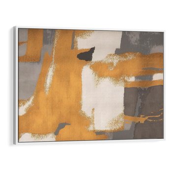Obraz w ramie 100x70 - Złote Maźnięcia Pędzla - złota abstrakcja, plamy - rama biała
