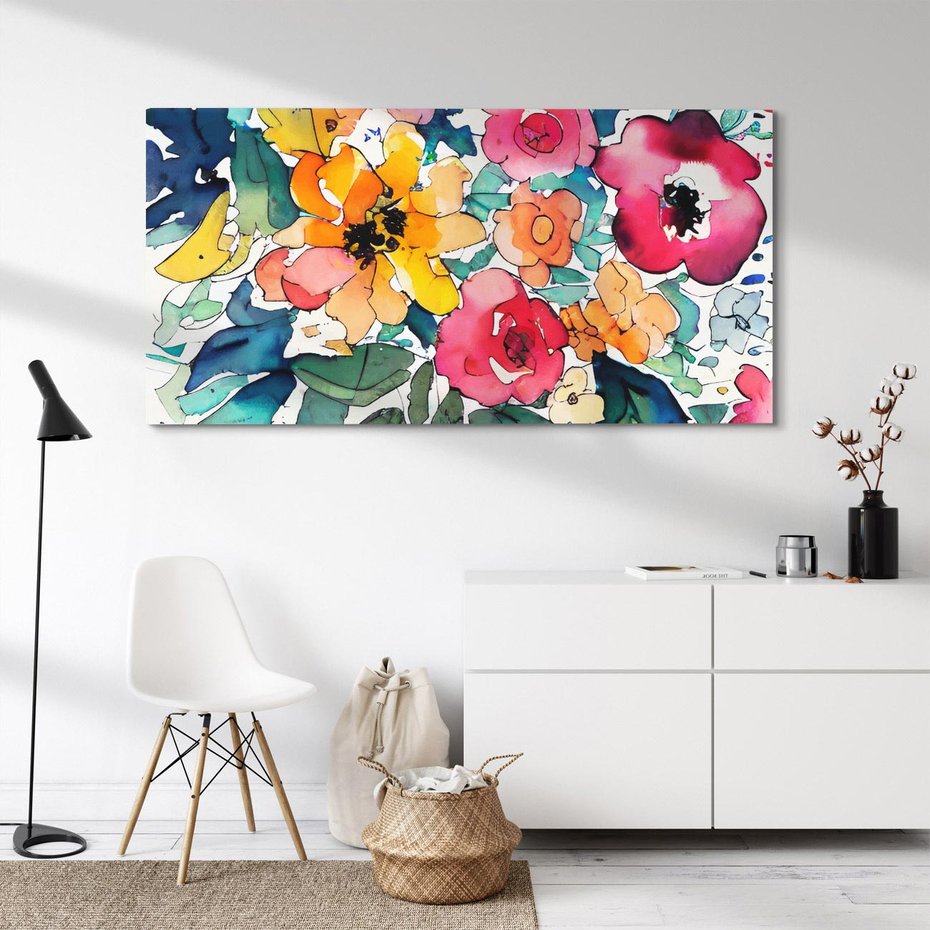 Obraz na płótnie 120x60 - Kwiatowy Impuls Kolorów - abstrakcyjne kolorowe kwiaty, szkic