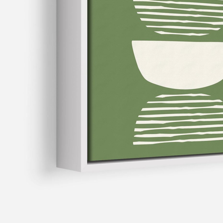 Obraz w ramie 50x50 - Migotliwe Formy - geometryczne boho kształty na brązowym, oliwkowym tle - rama biała