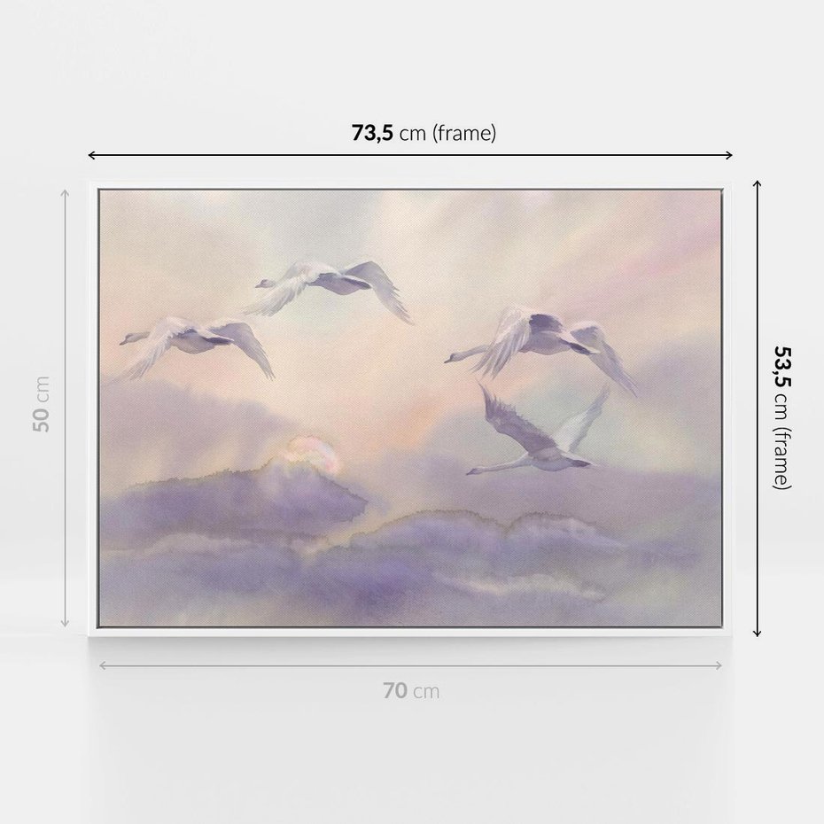 Obraz w ramie 70x50 - Ruchoma cisza widzenia - akwarela, subtelene - rama biała