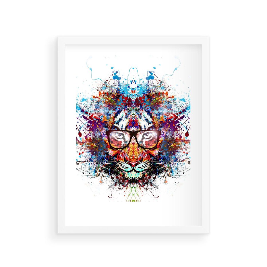 Plakat w ramie 30x40 - Tygrys w graficznej oprawie - tygrys, grafika - rama biała