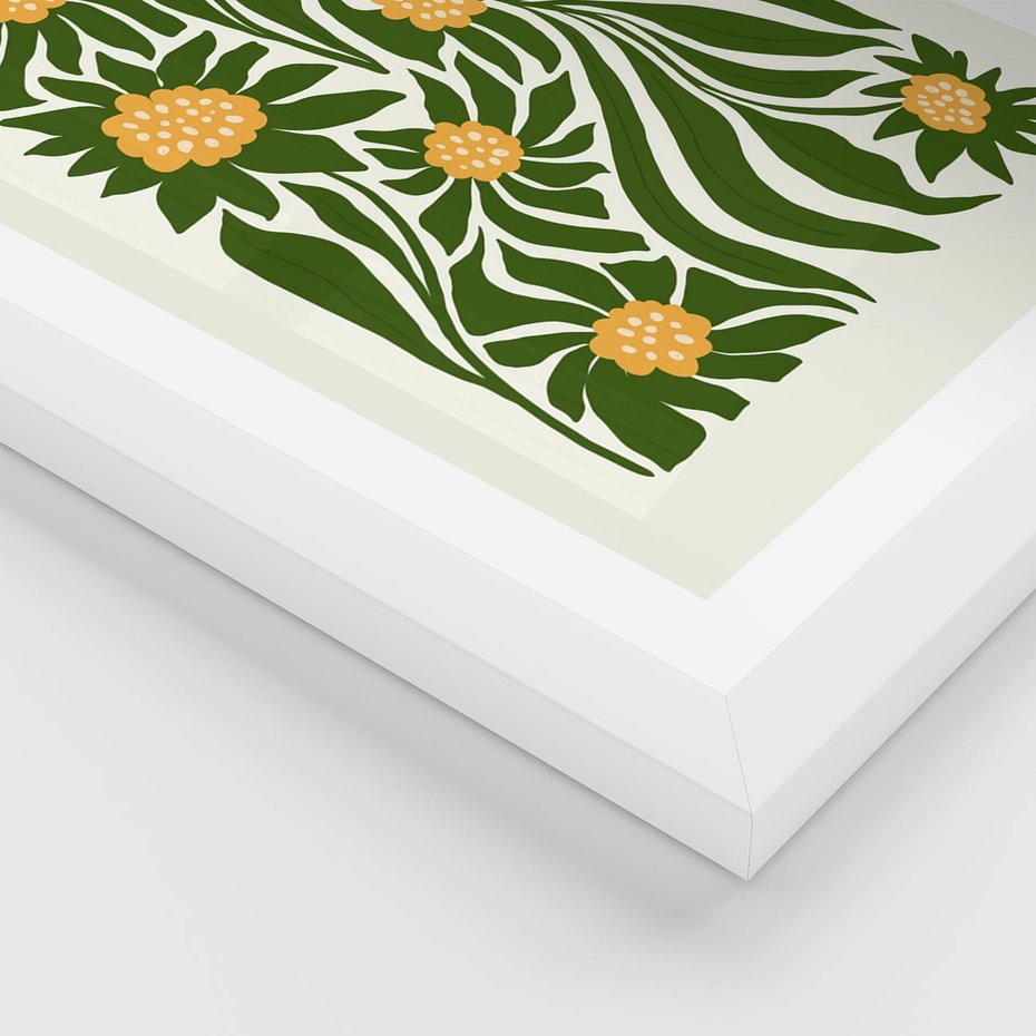 Plakat w ramie 50x70 - Spojrzenie wgłąb roślinnego świata - abstrakcyjne kwiaty, kompozycja - rama biała