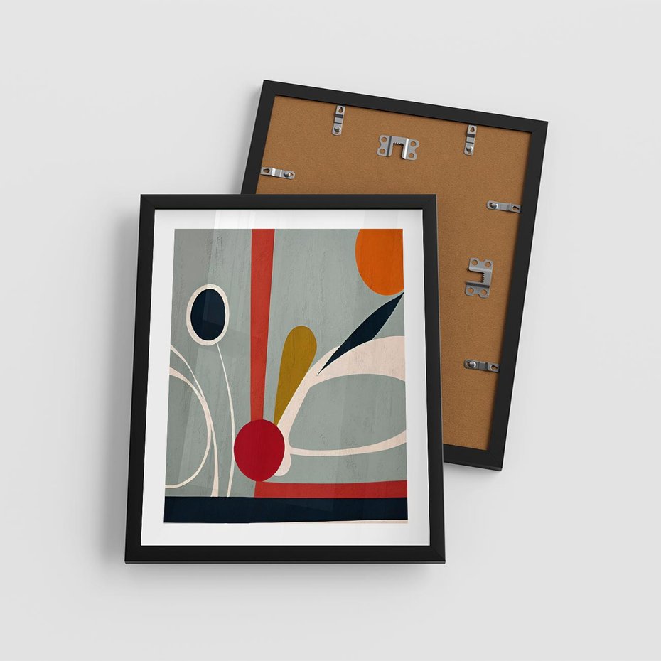 Plakat w ramie 40x50 - Harmonia Kolorowych Impulsów - abstrakcyjny obraz olejny, dziwne formy - rama czarna