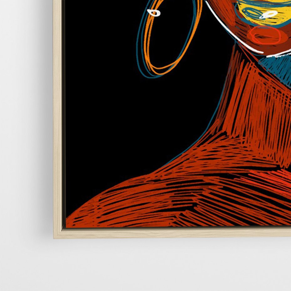 Obraz w ramie 50x70 - Kolorowe Wibracje Rzeczywistości - abstrakcyjny portret kobiety, twarz - rama drewno