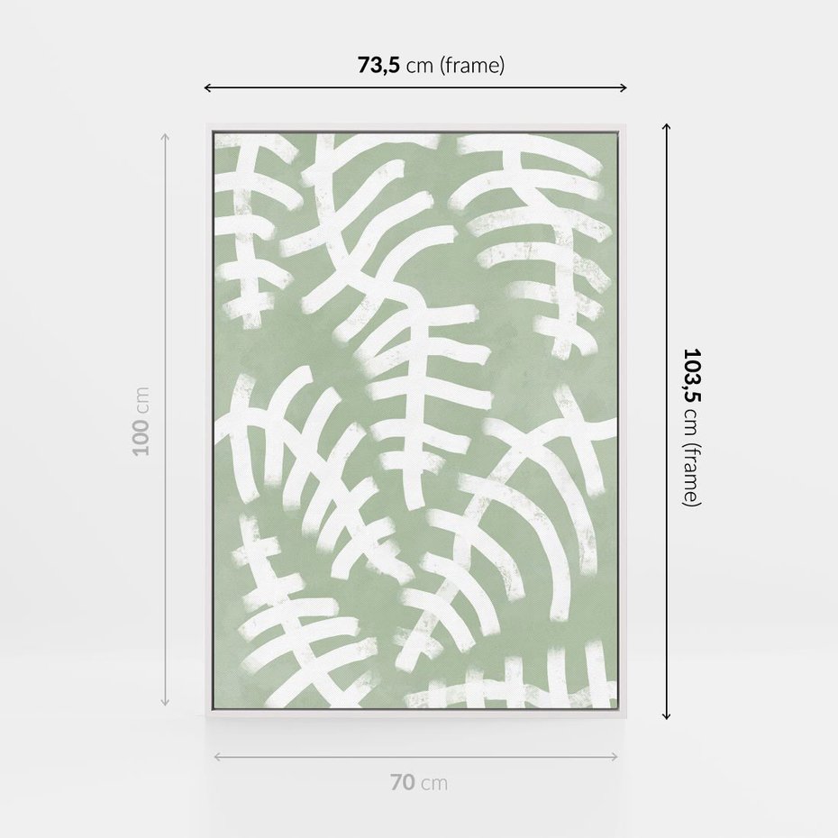 Obraz w ramie 70x100 - Oaza Zieleni - zielona abstrakcja, zgaszona zieleń - rama biała