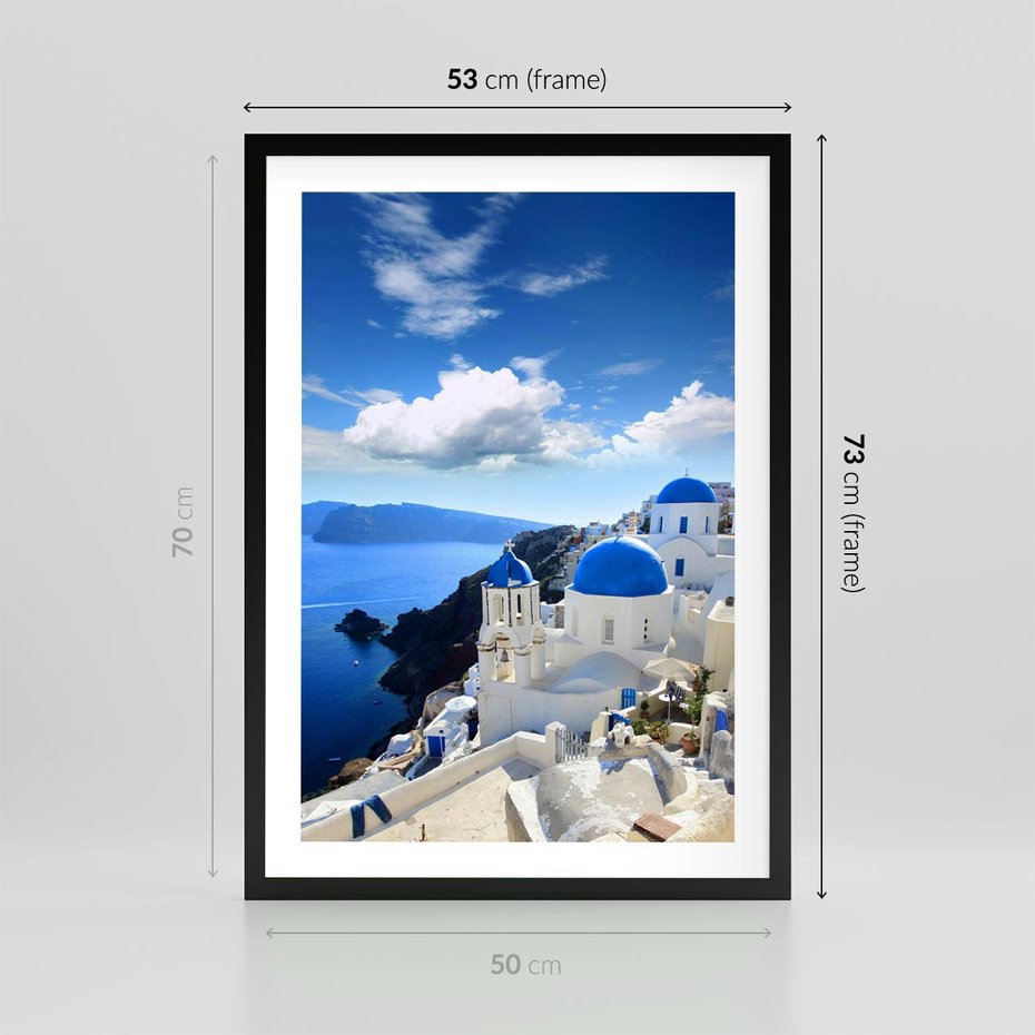 Plakat w ramie 50x70 - Magiczne Widoki - Santorini, perspektywa - rama czarna