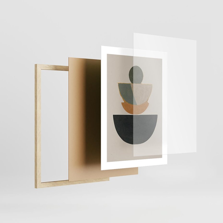 Plakat w ramie 30x40 - Podróżne Refleksyjne Odbicia - abstrakcyjny obraz, kolory ciepłe - rama drewno