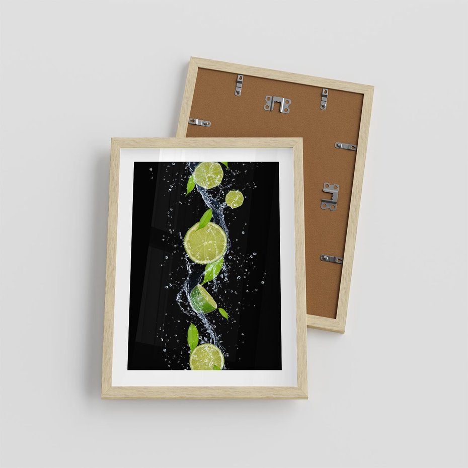 Plakat w ramie 30x40 - Świeżość Cytrusów - limonki, cytryny - rama drewno