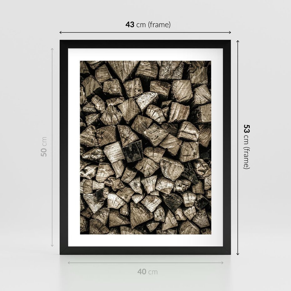 Plakat w ramie 40x50 - Piękno Drewna - belki drewna, drewno - rama czarna