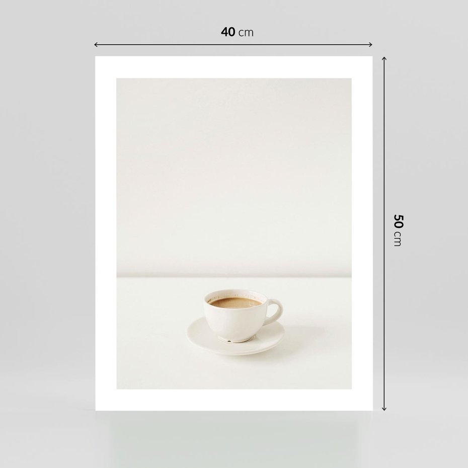 Plakat bez ramy 40x50 - Kawa w Prostocie - kawa w filizance, białe tłó