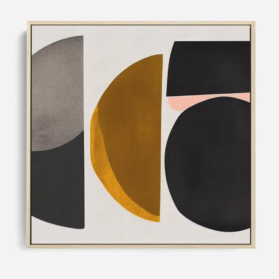 Obraz w ramie 80x80 - Tajemnice sztuki odkryte - geometryczne półkola, kształty - rama drewno