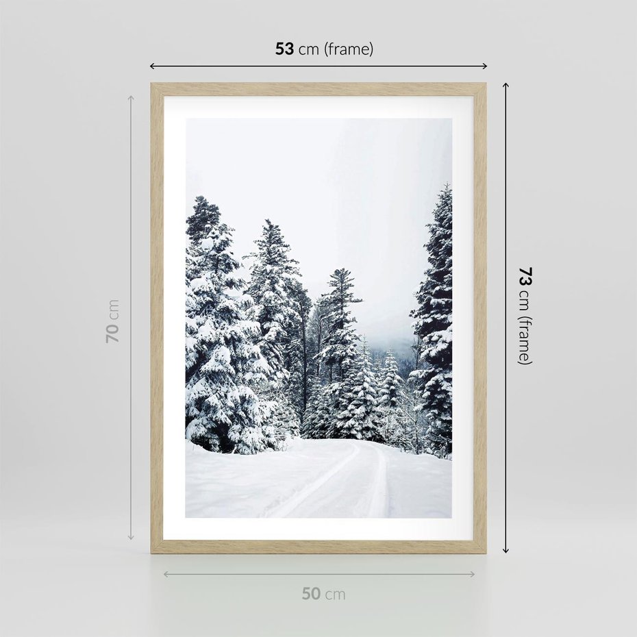 Plakat w ramie 50x70 - Zimowy Las Pod Kołdrą - las, zima - rama drewno