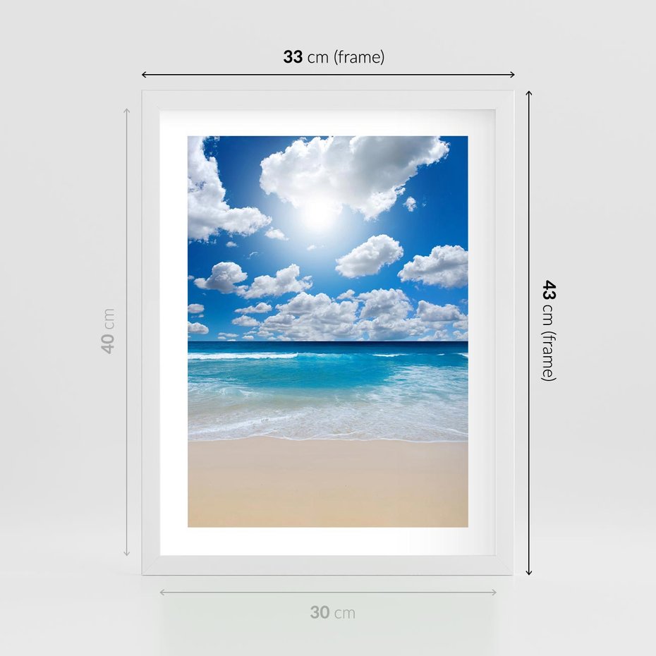 Plakat w ramie 30x40 - Wakacyjna plaża - plaża, wakacje - rama biała