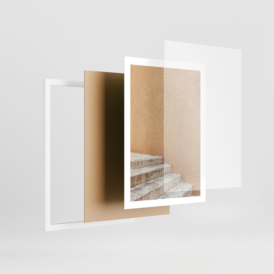Plakat w ramie 50x70 - Schod w Beżu - schody, minimalizm - rama biała