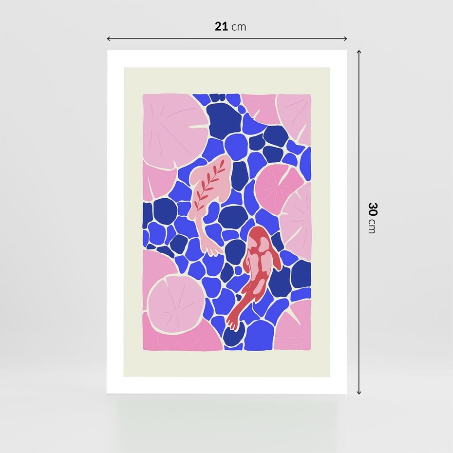 Plakat bez ramy 21x30 - Rzeka Abstrakcji - abstrakcyjna kompozycja, różowe ryby wśród rafy