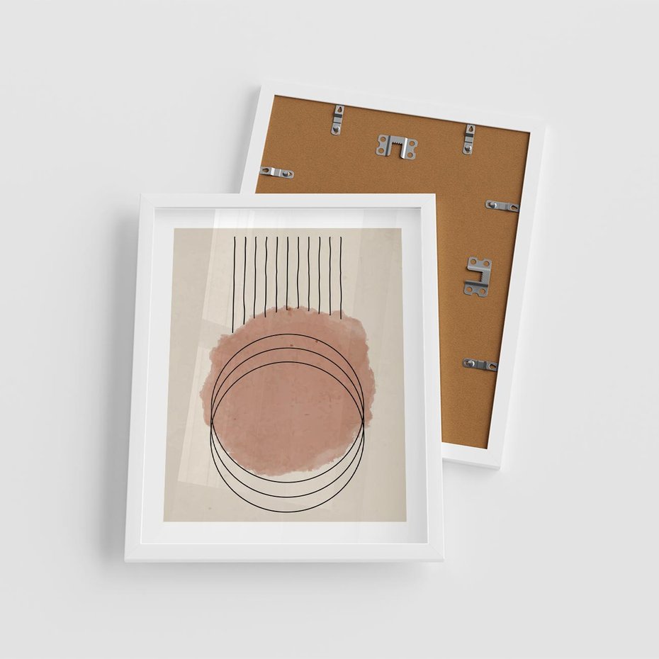 Plakat w ramie 40x50 - Migotliwe Kontury - akwarelowa plama, geometryczne szkicowane kształty - rama biała