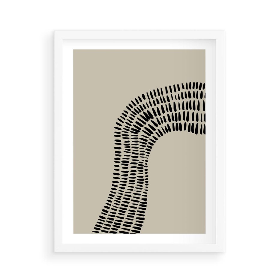 Plakat w ramie 50x70 - Migotliwa Innowacyjna Ekspresja - boho plakat, czarne kropki kreski - rama biała