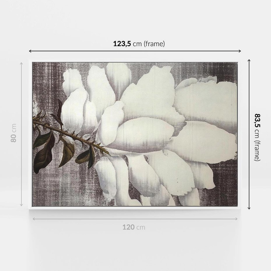 Obraz w ramie 120x80 - Tekstura Kwiatu - białe kwiaty, duży kwiat - rama biała