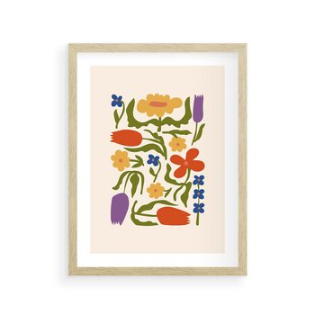 Plakat w ramie 40x50 - Minimalistyczna Harmonia - kwiaty, sztuka nowoczesna - rama drewno