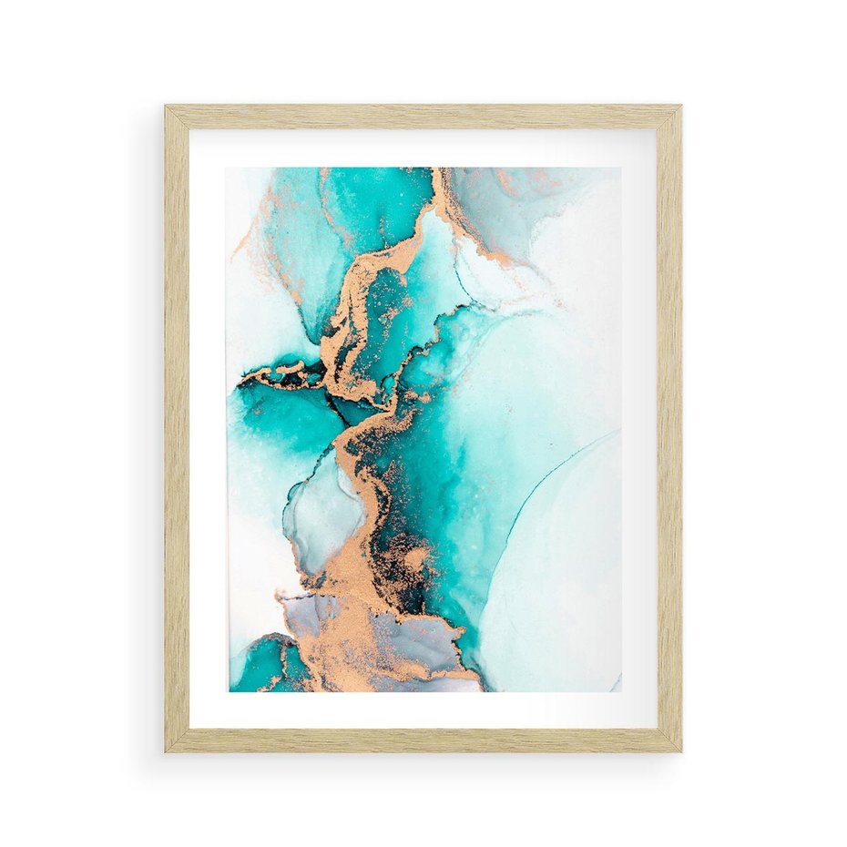 Plakat w ramie 40x50 - Elegancja i Subtelność - marmur, złoto - rama drewno