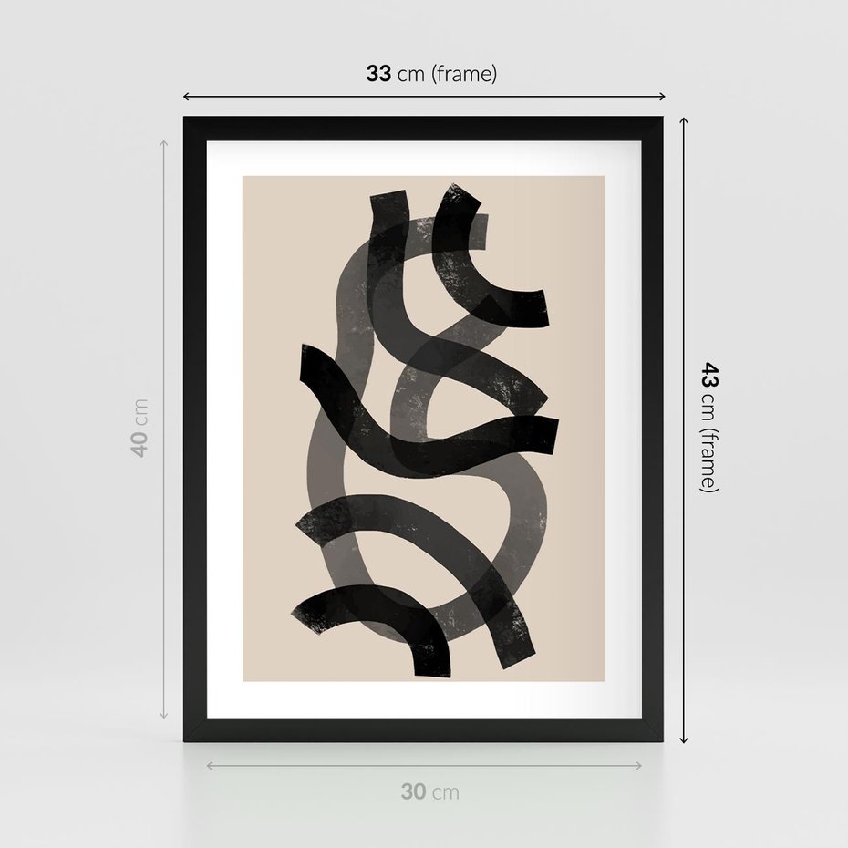 Plakat w ramie 30x40 - Strukturalne Odbicia Innowacji - zaplątane minimalistyczne linie, na bezowym tle - rama czarna