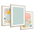 Zestaw obrazy w ramie 40x50 galeria - Monstera, liście, pastelowe, nowoczesne - rama drewno