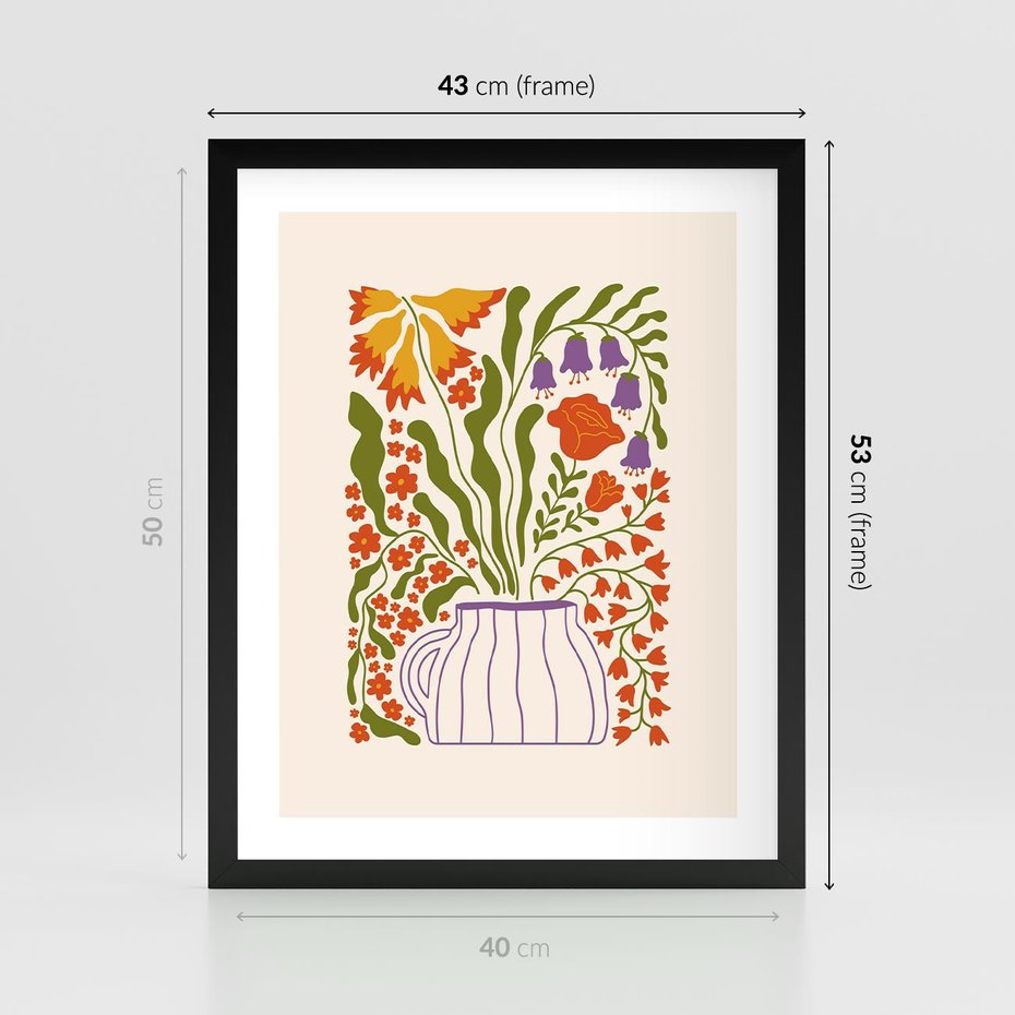 Plakat w ramie 40x50 - Świeżość Kwiatów - kwiaty w wazonie, minimalistyczna kompozycja - rama czarna