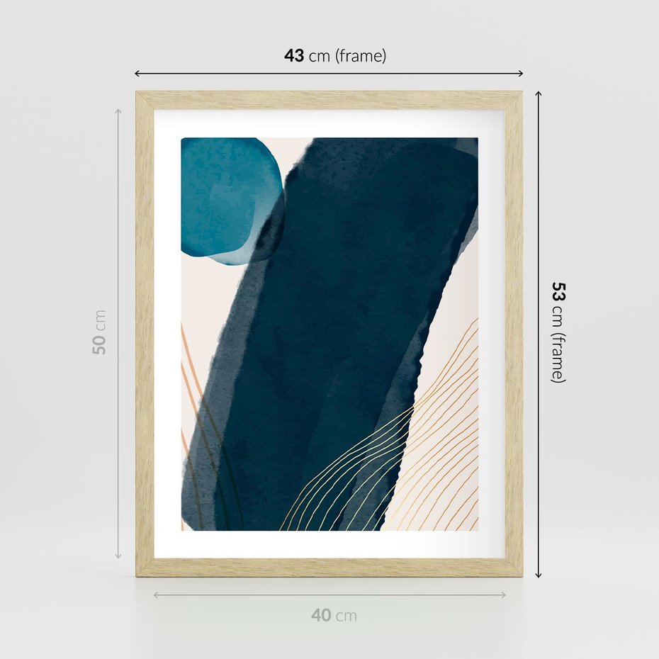 Plakat w ramie 40x50 - Nocne Widzenia - abstrakcyjna granatowa plama, akwarela - rama drewno