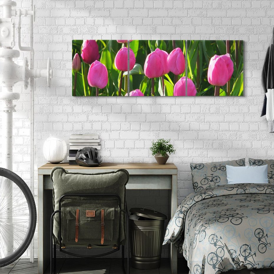 Obraz na płótnie 90x30 - Tulipanowa harmonia - tulipany, kwiaty