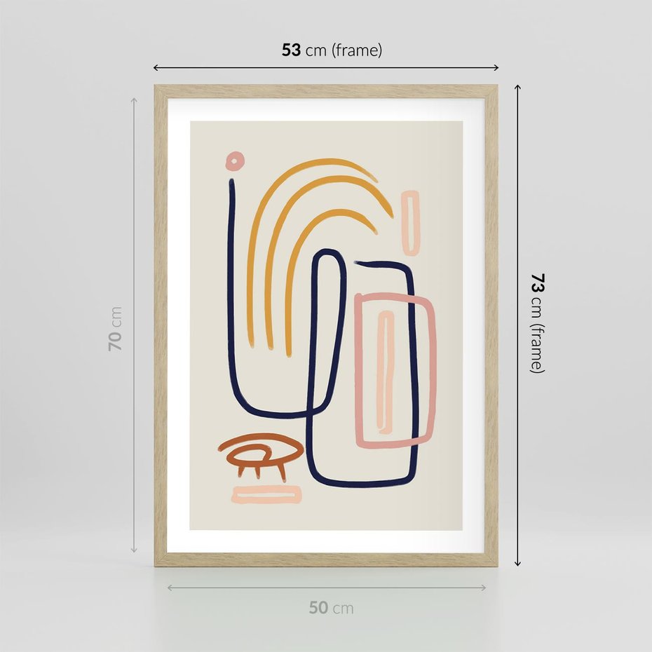 Plakat w ramie 50x70 - Abstrakcyjne Mrugnięcie - abstrakcja w stylu picasso, beżowe tło - rama drewno
