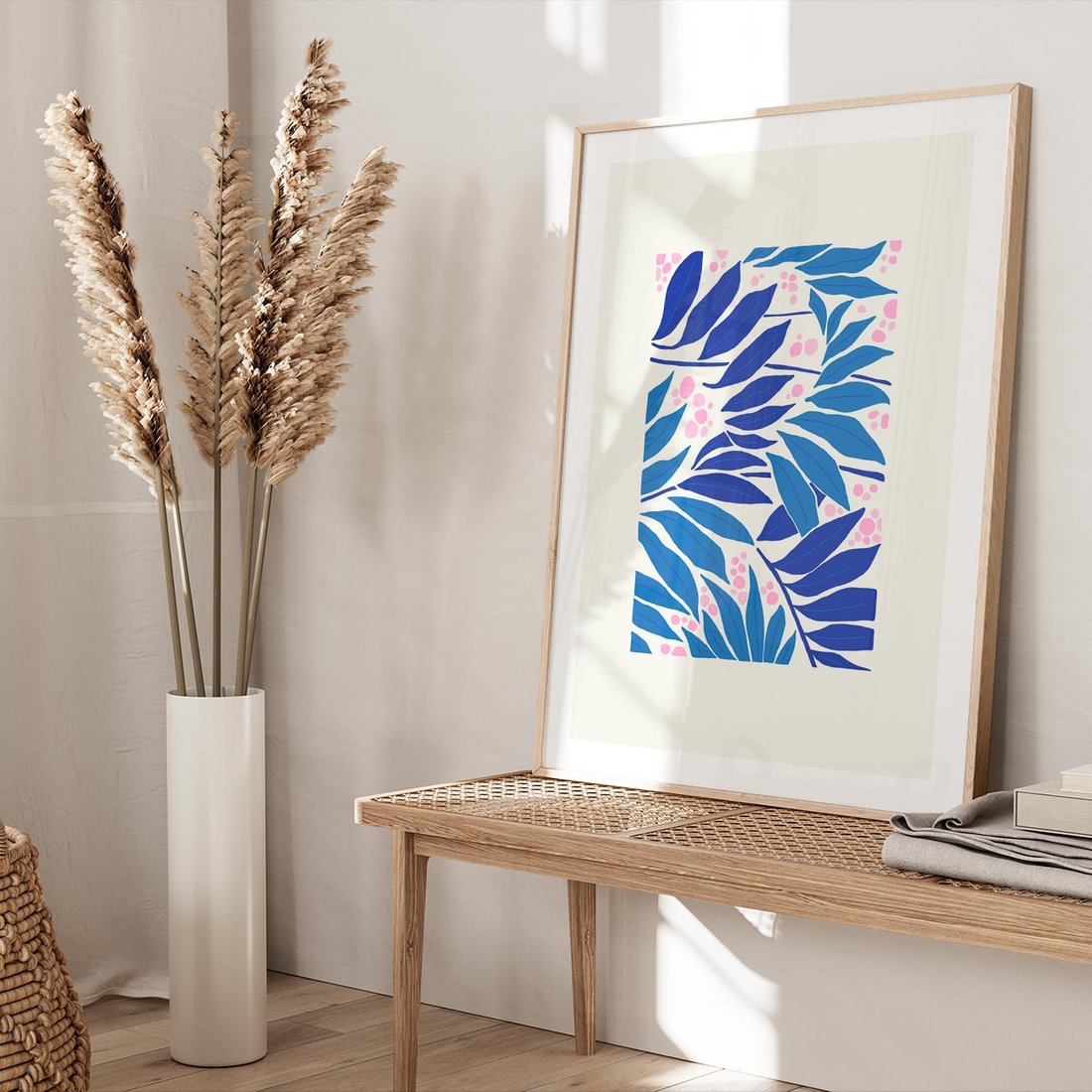 Plakat w ramie 50x70 - Kolorowy Wir - liściasta kompozycja, nowoczesny plakat - rama drewno