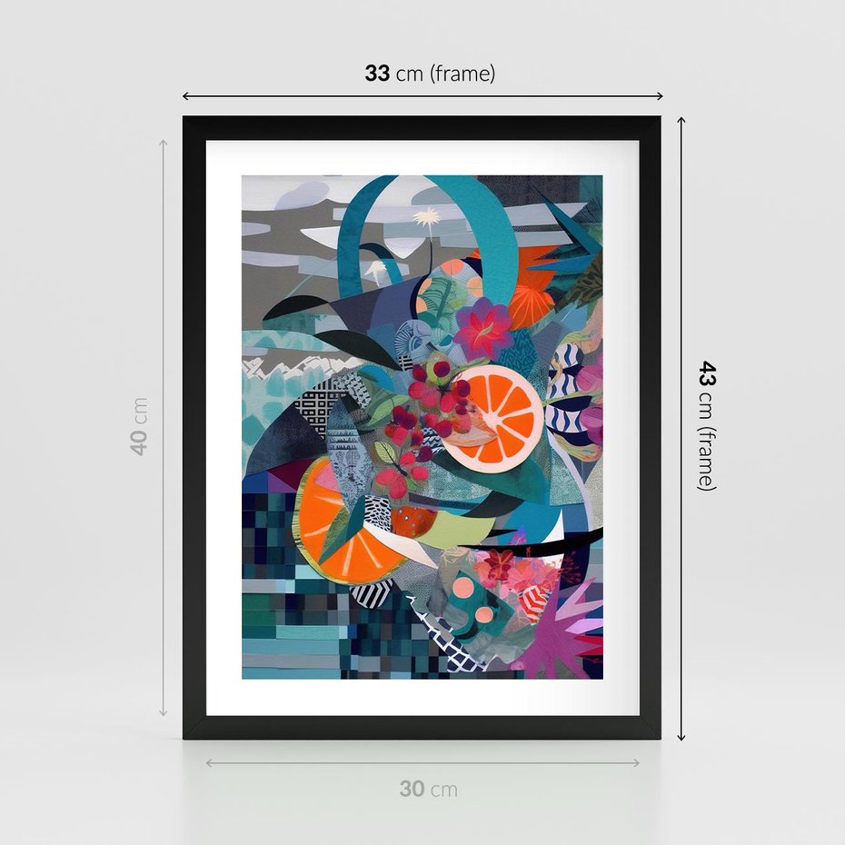 Plakat w ramie 30x40 - Migocące Widoki Harmonii - abstrakcyjny obraz, jak picasso - rama czarna