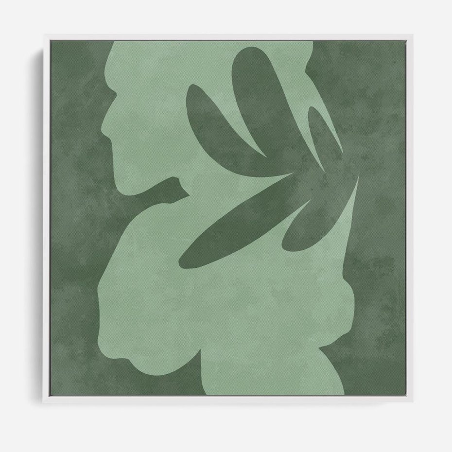 Obraz w ramie 50x50 - Kształty Zieleni - abstrakcyjny kształt, zielony plakat - rama biała